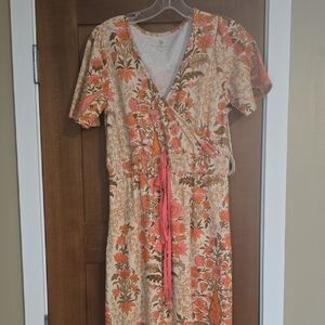 Spartina 449 Floral Top with Pink and Beige Accents